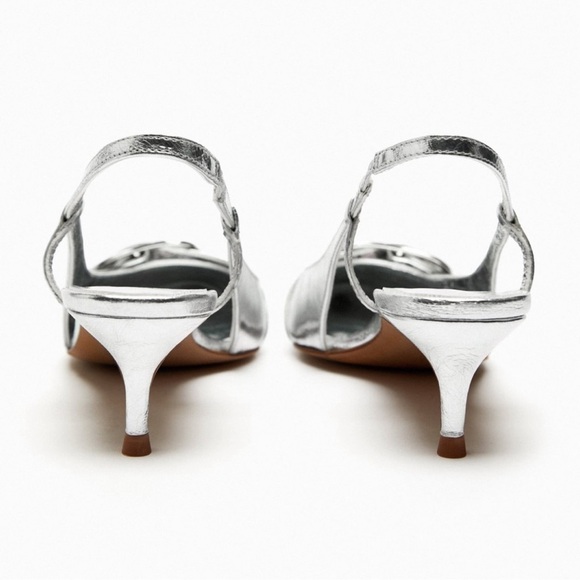 ZARA slingback leather kitten heel shoes
Silver - Picture 6 of 13